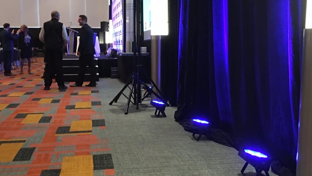 uplights, uplighting, hotel ballroom, loews hotel, philadelphia business journal, led par, uplight, pipe and drape