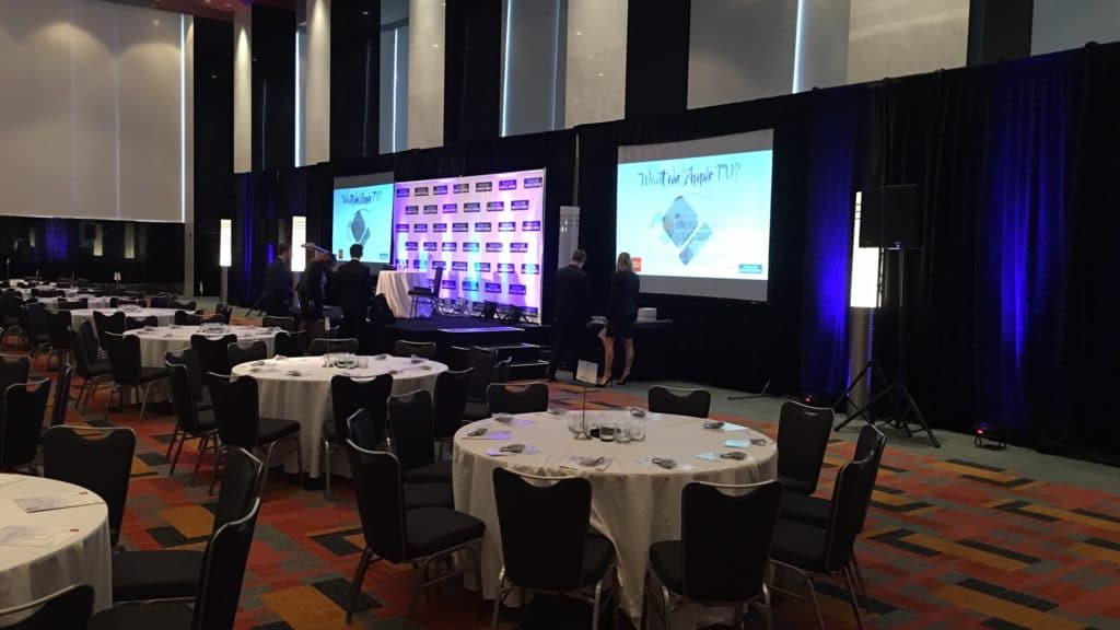 pipe and drape, pipe &amp; drape, black drape, loews hotel, millennium ballroom, audio visual