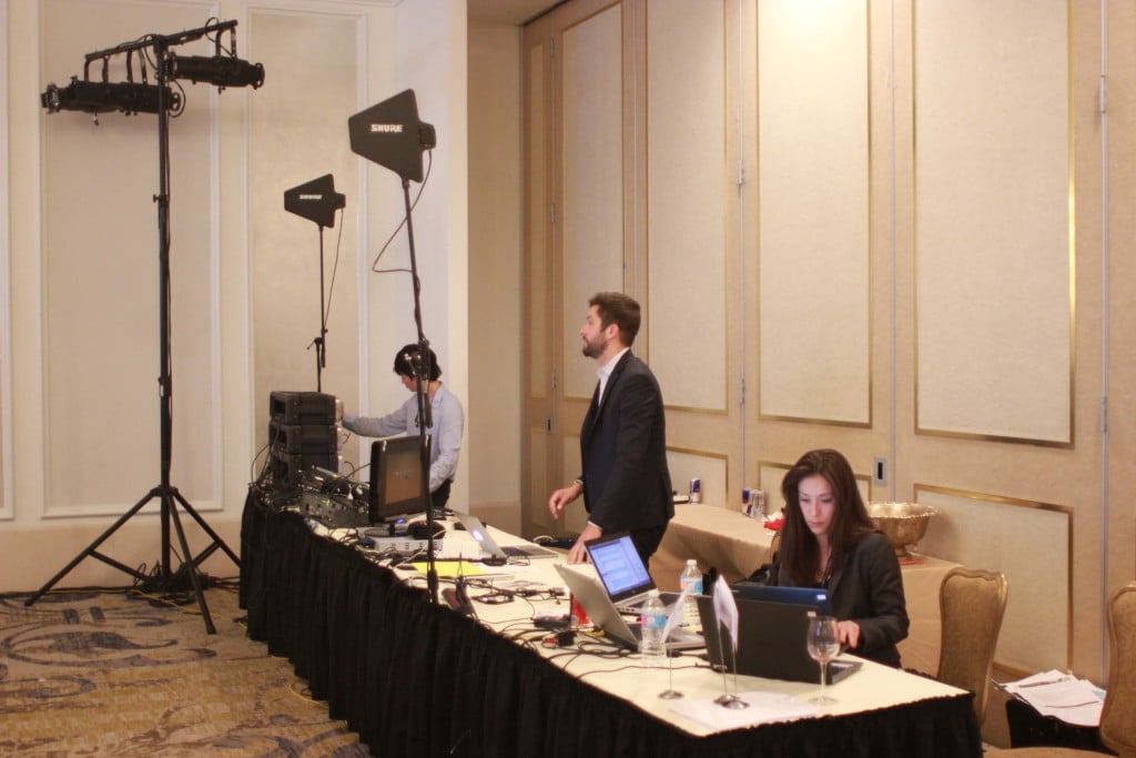 leko light, leko, audio visual, ballroom, cis executive summit, wireless microphone antenna, podium, tech table