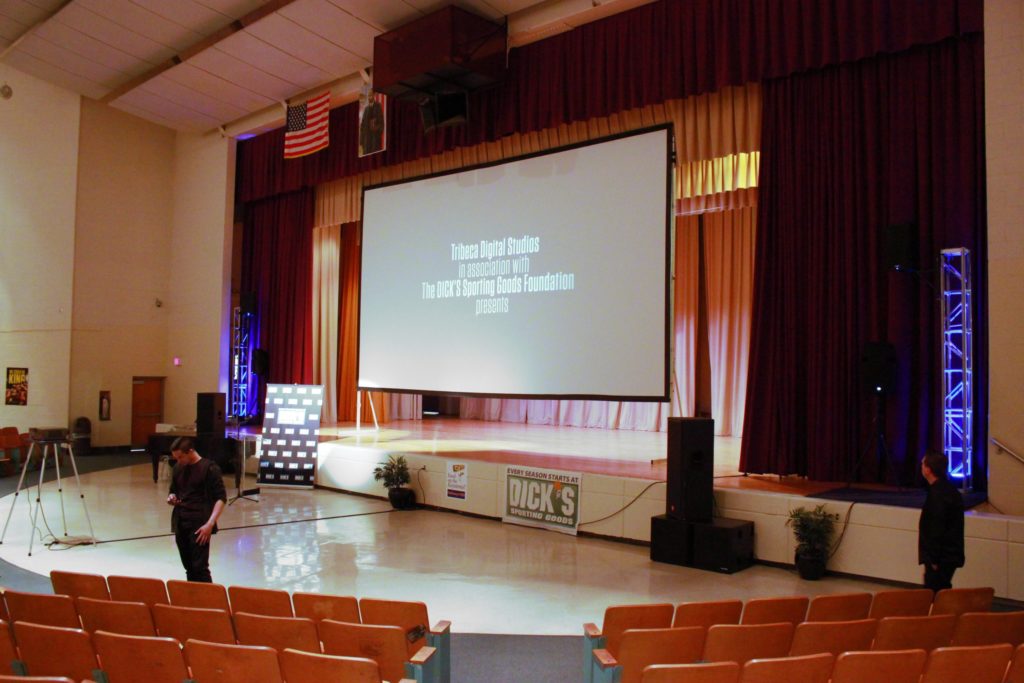 huge, screen, projection, mlk, high school, philadelphia, auditorium
