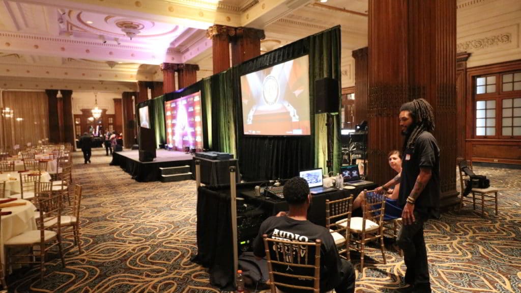 drape surround, tech table, av gear